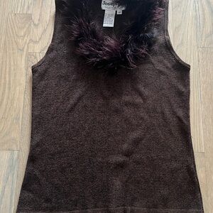 Vintage Joseph A Dark Brown Tank Top with Faux Fur Collar